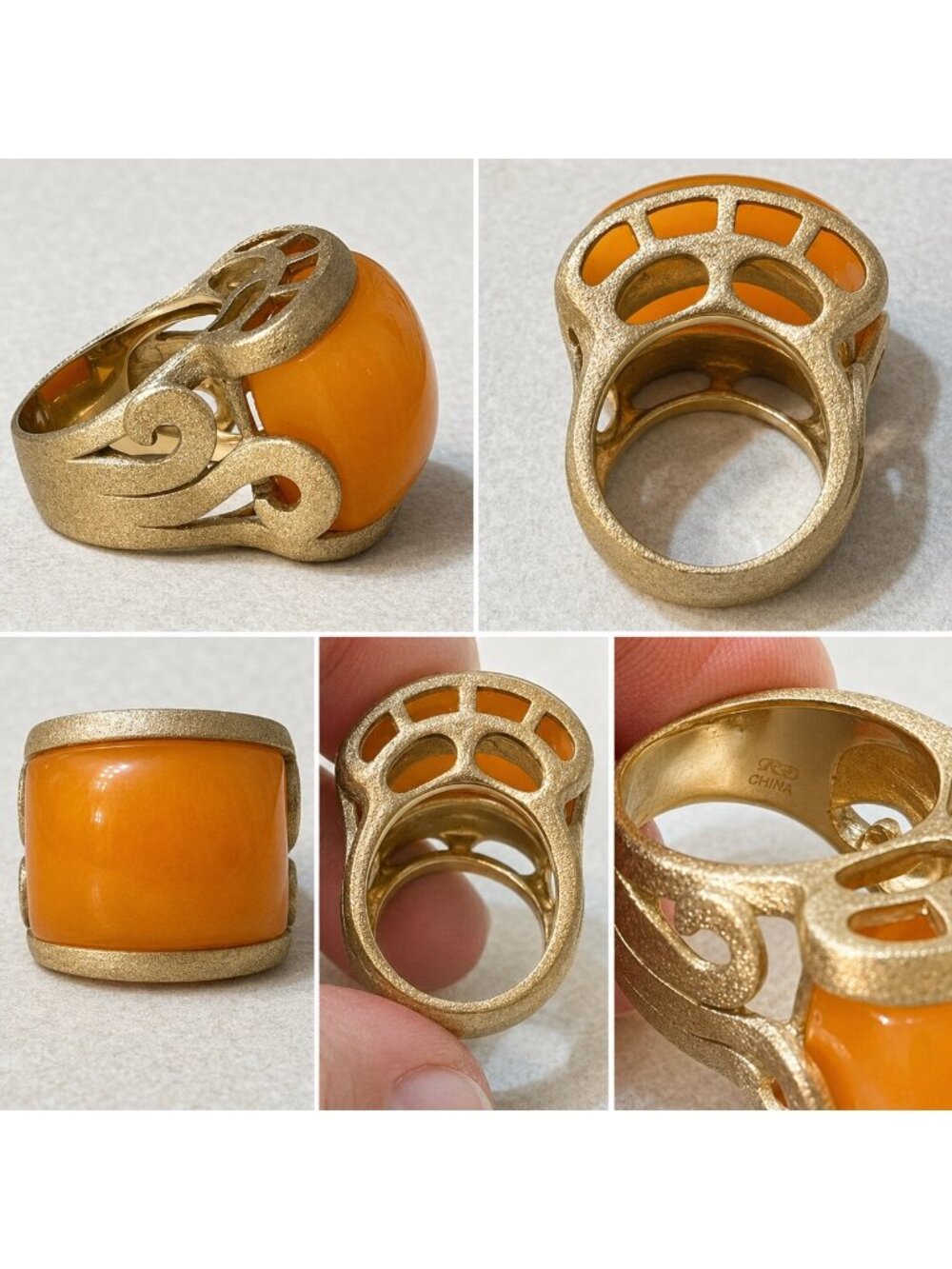 Rivka Friedman Large Orange Cabochon Statement Ring 18K Gold Clad size 7.5 - Picture 2 of 2